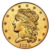 USA 5 Dollars Classic Head 1834 crosslet 4 KM# 57 LIBERTY coin obverse USA 5 Dollars Classic Head 1834 crosslet 4 KM# 57 LIBERTY coin obverse