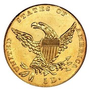 USA 5 Dollars Classic Head 1834 crosslet 4 KM# 57 UNITED STATES OF AMERICA 5 D. coin reverse USA 5 Dollars Classic Head 1834 crosslet 4 KM# 57 UNITED STATES OF AMERICA 5 D. coin reverse