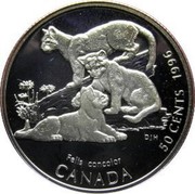 Canada 50 Cents Cougar Kittens 1996 Proof KM# 285 FELIX CONCOLOR CANADA 50 CENTS 1996 coin reverse