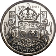 Canada 50 Cents Elizabeth II 1st portrait 1953 Large date, straps KM# 53 50 CENTS CANADA coin reverse Canada 50 Cents Elizabeth II 1st portrait 1953 Large date, straps KM# 53 50 CENTS CANADA coin reverse