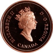 Canada Cent Royal Canadian Mint (1998) Antique finish KM# 309 ELIZABETH II D∙G∙REGINA coin obverse Canada Cent Royal Canadian Mint (1998) Antique finish KM# 309 ELIZABETH II D∙G∙REGINA coin obverse