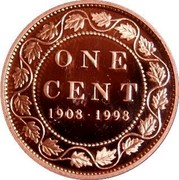 Canada Cent Royal Canadian Mint (1998) Antique finish KM# 309 ONE CENT 1908-1998 coin reverse Canada Cent Royal Canadian Mint (1998) Antique finish KM# 309 ONE CENT 1908-1998 coin reverse