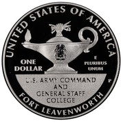 USA Dollar Five-star Generals 2013 Proof KM# 553 U.S. ARMY COMMAND AND GENERAL STAFF COLLEGE UNITED STATES OF AMERICA, ONE DOLLAR, E PLURIBUS UNUM, FORT LEAVENWORTH coin reverse USA Dollar Five-star Generals 2013 Proof KM# 553 U.S. ARMY COMMAND AND GENERAL STAFF COLLEGE UNITED STATES OF AMERICA, ONE DOLLAR, E PLURIBUS UNUM, FORT LEAVENWORTH coin reverse