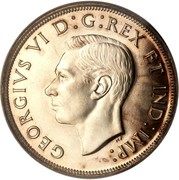 Canada Dollar George VI Royal Visit 1939 Matte speciman KM# 38 GEORGIVS VI D : G : REX ET IND : IMP coin obverse Canada Dollar George VI Royal Visit 1939 Matte speciman KM# 38 GEORGIVS VI D : G : REX ET IND : IMP coin obverse