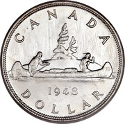 Canada Dollar Voyageur 1948 KM# 46 CANADA DATE DOLLAR coin reverse Canada Dollar Voyageur 1948 KM# 46 CANADA DATE DOLLAR coin reverse