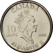 Canada 10 Cents International Year of the Volunteers 2001 P KM# 412 CANADA 10 CENTS 2001 P ELIZABETH II coin obverse Canada 10 Cents International Year of the Volunteers 2001 P KM# 412 CANADA 10 CENTS 2001 P ELIZABETH II coin obverse