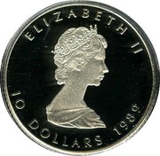 Canada 10 Dollars (Maple Leaf) KM# 165 ELIZABETH II 10 DOLLARS 1989 coin obverse Canada 10 Dollars (Maple Leaf) KM# 165 ELIZABETH II 10 DOLLARS 1989 coin obverse
