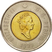 Canada 2 Dollars Nunavut 1999 KM# 357 ELIZABETH II D ∙ G ∙ REGINA 1999 coin obverse Canada 2 Dollars Nunavut 1999 KM# 357 ELIZABETH II D ∙ G ∙ REGINA 1999 coin obverse