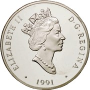 Canada 20 Dollars A.E.A. Silver Dart 1991 Proof KM# 196 ELIZABETH II D∙G∙REGINA ∙ 1991 ∙ coin obverse Canada 20 Dollars A.E.A. Silver Dart 1991 Proof KM# 196 ELIZABETH II D∙G∙REGINA ∙ 1991 ∙ coin obverse