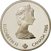 Canada 20 Dollars Cross-country Skiing 1986 Proof KM# 150 ELIZABETH II CANADA 1986 coin obverse Canada 20 Dollars Cross-country Skiing 1986 Proof KM# 150 ELIZABETH II CANADA 1986 coin obverse