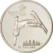 Canada 20 Dollars Free-style Skiing 1986 Proof KM# 151 CALGARY 1988 20 DOLLARS coin reverse Canada 20 Dollars Free-style Skiing 1986 Proof KM# 151 CALGARY 1988 20 DOLLARS coin reverse