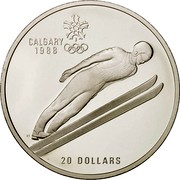 Canada 20 Dollars Ski Jump 1987 Proof KM# 159 CALGARY 1988 20 DOLLARS coin reverse Canada 20 Dollars Ski Jump 1987 Proof KM# 159 CALGARY 1988 20 DOLLARS coin reverse