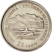 Canada 25 Cents British Columbia (1992) KM# 232 BRITISH COLUMBIA ∙ COLOMBIE-BRITANNIQUE 25 CENTS coin reverse Canada 25 Cents British Columbia (1992) KM# 232 BRITISH COLUMBIA ∙ COLOMBIE-BRITANNIQUE 25 CENTS coin reverse