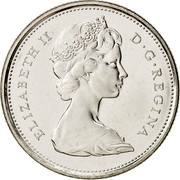 Canada 25 Cents Confederation (1967) KM# 68 ELIZABETH II D G REGINA coin obverse Canada 25 Cents Confederation (1967) KM# 68 ELIZABETH II D G REGINA coin obverse