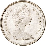 Canada 25 Cents Elizabeth II 2nd portrait 1968 KM# 62a ELIZABETH II D G REGINA coin obverse Canada 25 Cents Elizabeth II 2nd portrait 1968 KM# 62a ELIZABETH II D G REGINA coin obverse