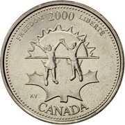 Canada 25 Cents Freedom - November 2000 KM# 374 CANADA FREEDOM 2000 LIBERTÉ KV coin reverse Canada 25 Cents Freedom - November 2000 KM# 374 CANADA FREEDOM 2000 LIBERTÉ KV coin reverse