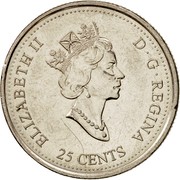 Canada 25 Cents June - Harmony 2000 KM# 377 ELIZABETH II D ∙ G ∙ REGINA 25 CENTS coin obverse Canada 25 Cents June - Harmony 2000 KM# 377 ELIZABETH II D ∙ G ∙ REGINA 25 CENTS coin obverse