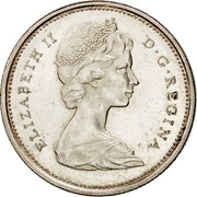 Canada 25 Cents Lynx 1967 KM# 68a ELIZABETH II D ∙ G ∙ REGINA coin obverse Canada 25 Cents Lynx 1967 KM# 68a ELIZABETH II D ∙ G ∙ REGINA coin obverse