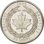 Canada 25 Cents Medal of Bravery 2006 Maple leaf KM# 629 25 CENTS CANADA 2006 BRAVERY BRAVOURE coin reverse Canada 25 Cents Medal of Bravery 2006 Maple leaf KM# 629 25 CENTS CANADA 2006 BRAVERY BRAVOURE coin reverse