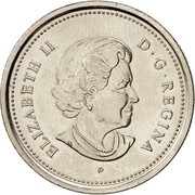 Canada 25 Cents Saskatchewan 2005 P KM# 532 ELIZABETH II D ∙ G ∙ REGINA P coin obverse Canada 25 Cents Saskatchewan 2005 P KM# 532 ELIZABETH II D ∙ G ∙ REGINA P coin obverse