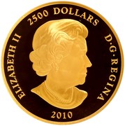 Canada 2500 Dollars Banff National Park 2010 Proof KM# 1045 ELIZABETH II 2500 DOLLARS D∙G∙REGINA 2010 SB coin obverse