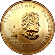 Canada 300 Dollars Olympic Ideals 2007 Proof KM# 752 300 DOLLARS ∙ ELIZABETH II 2007 coin obverse Canada 300 Dollars Olympic Ideals 2007 Proof KM# 752 300 DOLLARS ∙ ELIZABETH II 2007 coin obverse