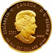 Canada 350 Dollars Purple Violet 2007 Proof KM# 754 ELIZABETH II CANADA D ∙ G ∙ REGINA 2007 .99999 FINE GOLD 350 DOLLARS OR PUR coin obverse Canada 350 Dollars Purple Violet 2007 Proof KM# 754 ELIZABETH II CANADA D ∙ G ∙ REGINA 2007 .99999 FINE GOLD 350 DOLLARS OR PUR coin obverse