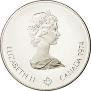 Canada 5 Dollars Canoeing 1974 KM# 92 ELIZABETH II CANADA 1974 coin obverse Canada 5 Dollars Canoeing 1974 KM# 92 ELIZABETH II CANADA 1974 coin obverse