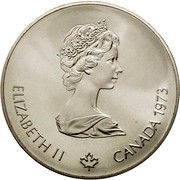 Canada 5 Dollars Elizabeth II Map of North America 1973 KM# 85 ELIZABETH II CANADA 1973 coin obverse