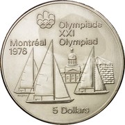 Canada 5 Dollars Kingston and Sailboats 1973 KM# 84 OLYMPIADE XXI MONTRÉAL OLYMPIAD 1976 5 DOLLARS coin reverse Canada 5 Dollars Kingston and Sailboats 1973 KM# 84 OLYMPIADE XXI MONTRÉAL OLYMPIAD 1976 5 DOLLARS coin reverse