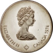 Canada 5 Dollars Olympic Rings and Wreath 1974 KM# 89 ELIZABETH II CANADA 1974 coin obverse