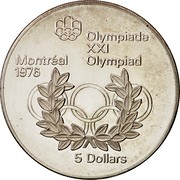 Canada 5 Dollars Olympic Rings and Wreath 1974 KM# 89 OLYMPIADE XXI MONTRÉAL OLYMPIAD 1976 5 DOLLARS coin reverse