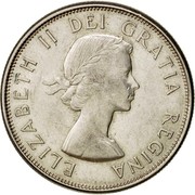 Canada 50 Cents Elizabeth II 1st portrait 1961 KM# 56 ELIZABETH II DEI GRATIA REGINA coin obverse Canada 50 Cents Elizabeth II 1st portrait 1961 KM# 56 ELIZABETH II DEI GRATIA REGINA coin obverse