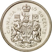 Canada 50 Cents Elizabeth II 2nd portrait 1965 KM# 63 CANADA 50 CENTS coin reverse Canada 50 Cents Elizabeth II 2nd portrait 1965 KM# 63 CANADA 50 CENTS coin reverse