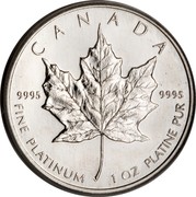 Canada 50 Dollars Maple Leaf 1991 KM# 195 CANADA 9995 9995 FINE PLATINUM 1 OZ PLATINE PUR coin reverse Canada 50 Dollars Maple Leaf 1991 KM# 195 CANADA 9995 9995 FINE PLATINUM 1 OZ PLATINE PUR coin reverse