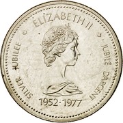 Canada Dollar Jubilee 1977 Specimen KM# 118 SILVER JUBILEE ∙ ELIZABETH II ∙ JUBÍLÉ D'ARGENT 1952 ∙ 1977 coin obverse Canada Dollar Jubilee 1977 Specimen KM# 118 SILVER JUBILEE ∙ ELIZABETH II ∙ JUBÍLÉ D'ARGENT 1952 ∙ 1977 coin obverse