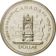 Canada Dollar Jubilee 1977 Specimen KM# 118 THRONE OF THE SENATE ∙ CANADA ∙ LE TRÔNE DU SÉNAT DOLLAR coin reverse Canada Dollar Jubilee 1977 Specimen KM# 118 THRONE OF THE SENATE ∙ CANADA ∙ LE TRÔNE DU SÉNAT DOLLAR coin reverse