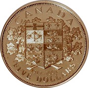 Canada Five Dollars Elizabeth II First Gold Coins 1912-2002 Proof KM# 519 CANADA 1912-2002 FIVE DOLLARS coin reverse Canada Five Dollars Elizabeth II First Gold Coins 1912-2002 Proof KM# 519 CANADA 1912-2002 FIVE DOLLARS coin reverse