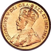Canada Five Dollars George V 1912 KM# 26 GEORGIUS V DEI GRA: REX ET IND:IMP: coin obverse Canada Five Dollars George V 1912 KM# 26 GEORGIUS V DEI GRA: REX ET IND:IMP: coin obverse