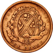 Canada One Penny City Bank 1837 KM# Tn10 BANK TOKEN CONCORDIA SALUS CITY BANK 1837 ONE PENNY coin reverse Canada One Penny City Bank 1837 KM# Tn10 BANK TOKEN CONCORDIA SALUS CITY BANK 1837 ONE PENNY coin reverse