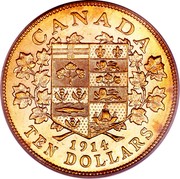 Canada Ten Dollars George V 1914 KM# 27 CANADA DATE TEN DOLLARS coin reverse Canada Ten Dollars George V 1914 KM# 27 CANADA DATE TEN DOLLARS coin reverse
