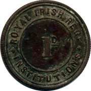 UK 1 D Royal Irish Regiment Institutions Token ND ROYAL IRISH REG INSTITUTIONS 1 D coin obverse UK 1 D Royal Irish Regiment Institutions Token ND ROYAL IRISH REG INSTITUTIONS 1 D coin obverse