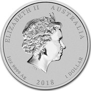 Australia 1 Dollar Dragon & Tiger 2018 BU ELIZABETH II AUSTRALIA IRB 1OZ 9999 AG 2018 1 DOLLAR coin obverse Australia 1 Dollar Dragon & Tiger 2018 BU ELIZABETH II AUSTRALIA IRB 1OZ 9999 AG 2018 1 DOLLAR coin obverse