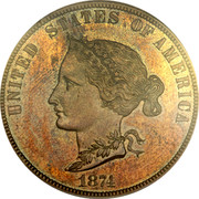 USA 10 Dollars Bickford Eagle Pattern 1874  UNITED STATES OF AMERICA 1874 coin obverse USA 10 Dollars Bickford Eagle Pattern 1874  UNITED STATES OF AMERICA 1874 coin obverse