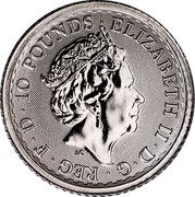 UK 10 Pounds Britannia 2018 ELIZABETH II D G REG F D 10 POUNDS J.C coin obverse