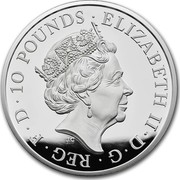 UK 10 Pounds Queen's Beast Dragon (Piedfort) 2018 ELIZABETH II D G REG F D 10 POUNDS J.C coin obverse UK 10 Pounds Queen's Beast Dragon (Piedfort) 2018 ELIZABETH II D G REG F D 10 POUNDS J.C coin obverse