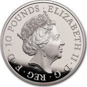 UK 10 Pounds Queen's Beast Lion 2017 ELIZABETH II D G REG F D 10 POUNDS J.C coin obverse