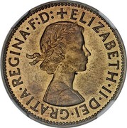 UK 2 Cents Elizabeth II (Decimal Pattern) 1961 KM# Pn140 ELIZABETH∙II∙DEI∙GRATIA∙REGINA∙F:D:+ coin obverse UK 2 Cents Elizabeth II (Decimal Pattern) 1961 KM# Pn140 ELIZABETH∙II∙DEI∙GRATIA∙REGINA∙F:D:+ coin obverse