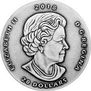 Canada 20 Dollars Ancient Canada - Gorgosaurus (Antique Finish) 2018 ELIZABETH II D G REGINA 20 DOLLARS 2018 coin obverse
