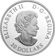 Canada 20 Dollars Queen Elizabeth II's Maple Leaves Brooch 2018 ELIZABETH II D • G • REGINA 20 DOLLARS SB coin obverse Canada 20 Dollars Queen Elizabeth II's Maple Leaves Brooch 2018 ELIZABETH II D • G • REGINA 20 DOLLARS SB coin obverse